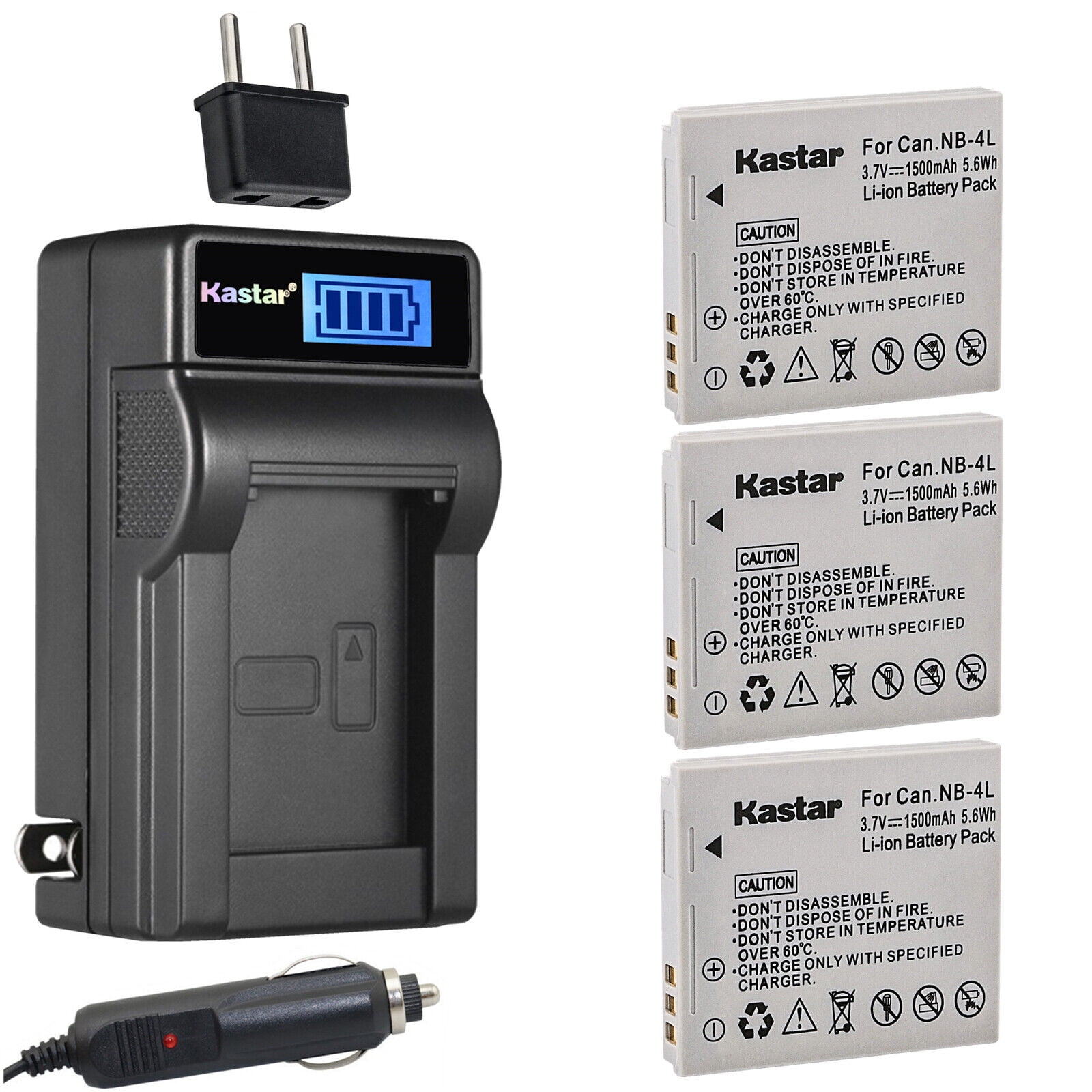 Kastar 3-Pack NB-4L Battery and LCD AC Charger Compatible with