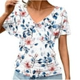 thumbnail image 3 of Women's Summer Top Casual Shirts V Neck Short Sleeve T-Shirts Fashion Floral Print Loose Blouses Pullover Spring Tunic Tops for Women, 3 of 6