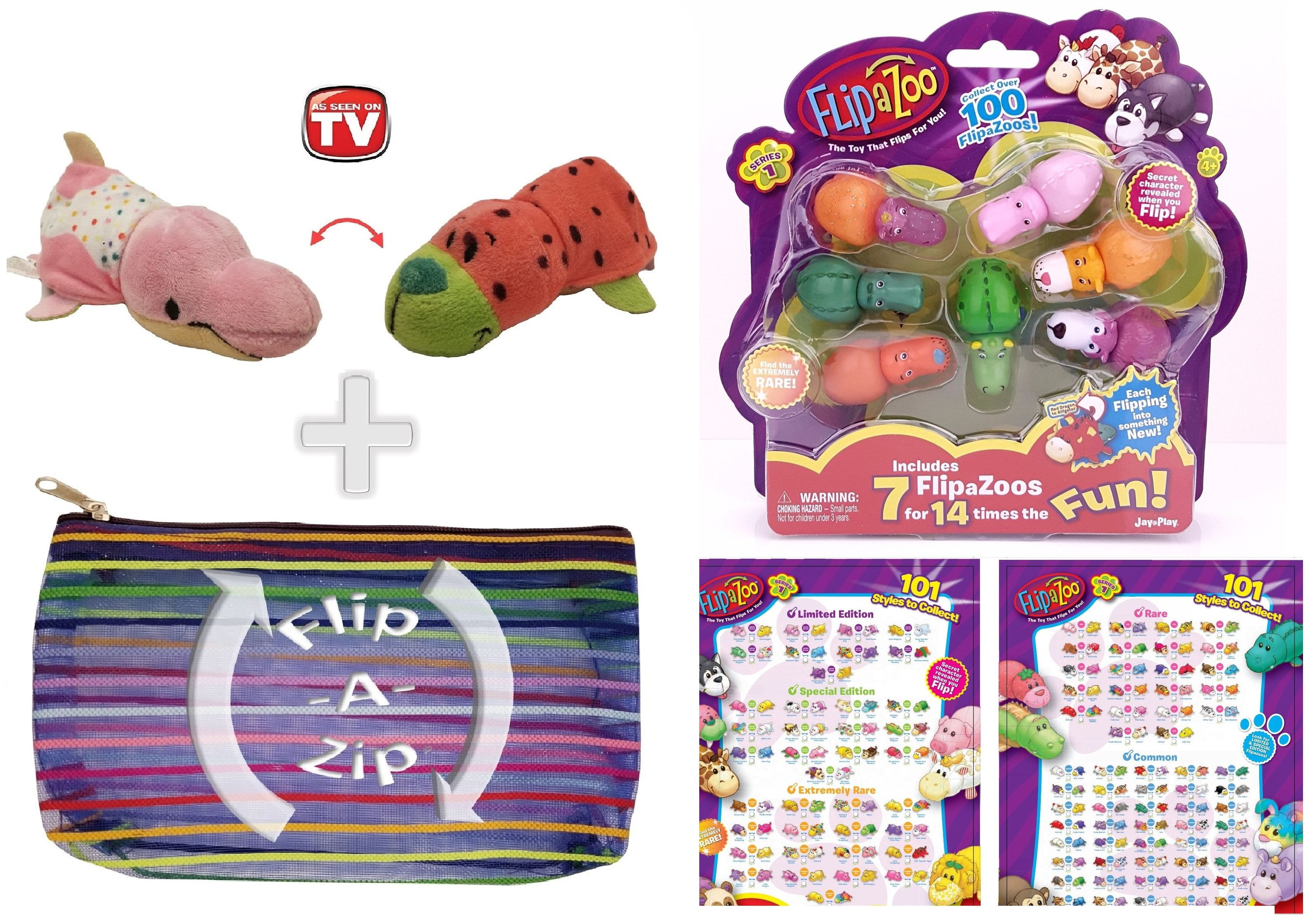 FlipaZoo - Flipzee 5 Inch (Watermelon Walrus / Sprinkle Donut Dolphin) and 7 Pack Collectibles