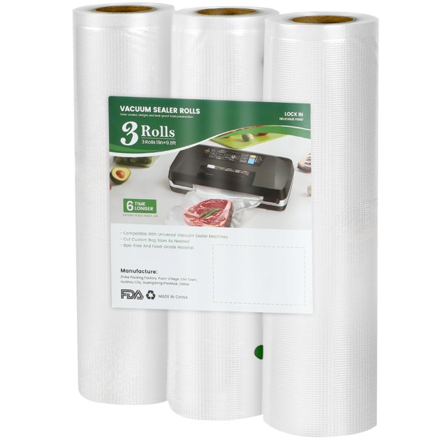Rollos selladores al vacío ROUUO, paquete de 3 unidades, 28 cm x 3 m, resistentes
