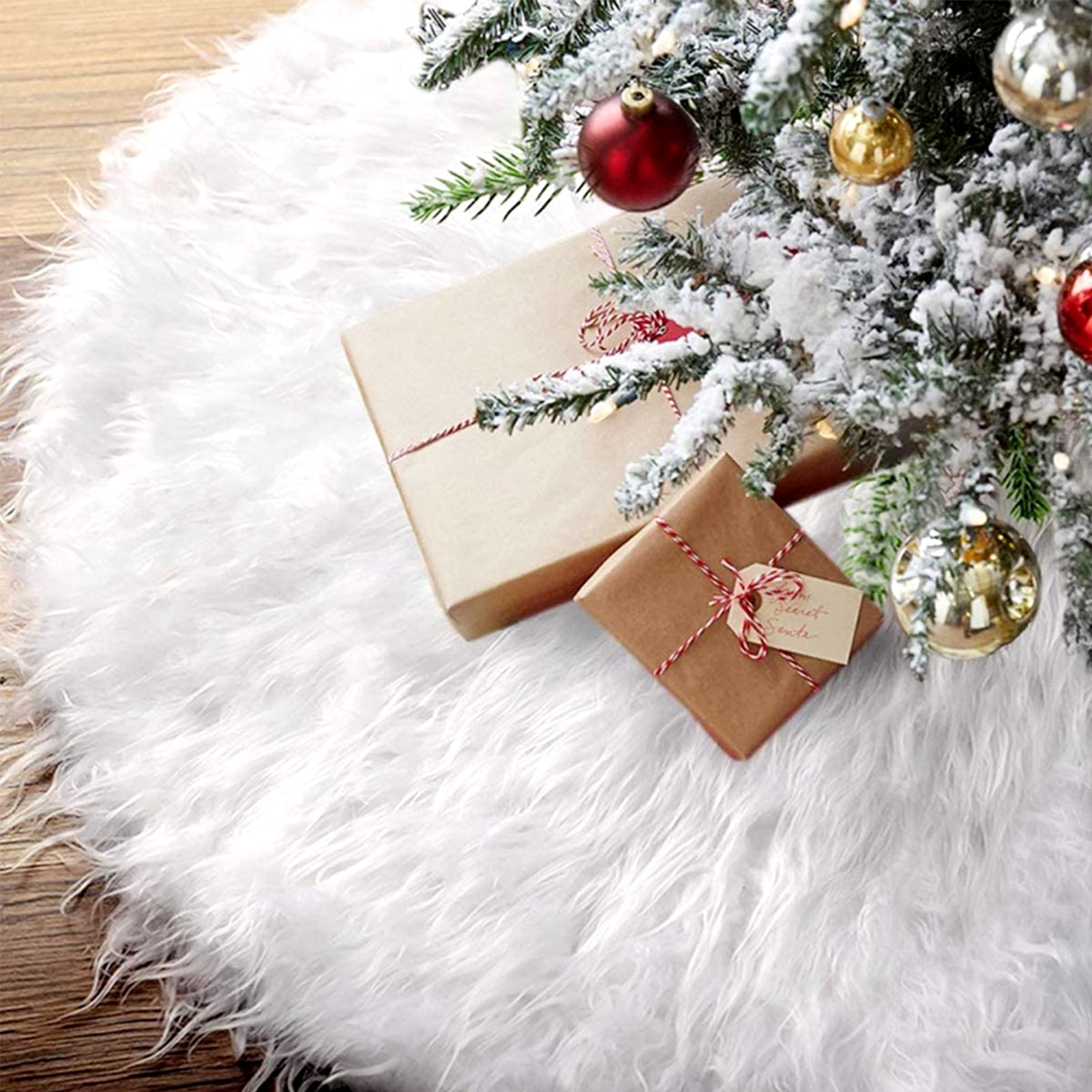 Xmas Christmas Tree Skirt Decor Plush Base Party White Snow Mat Cover Decor 
