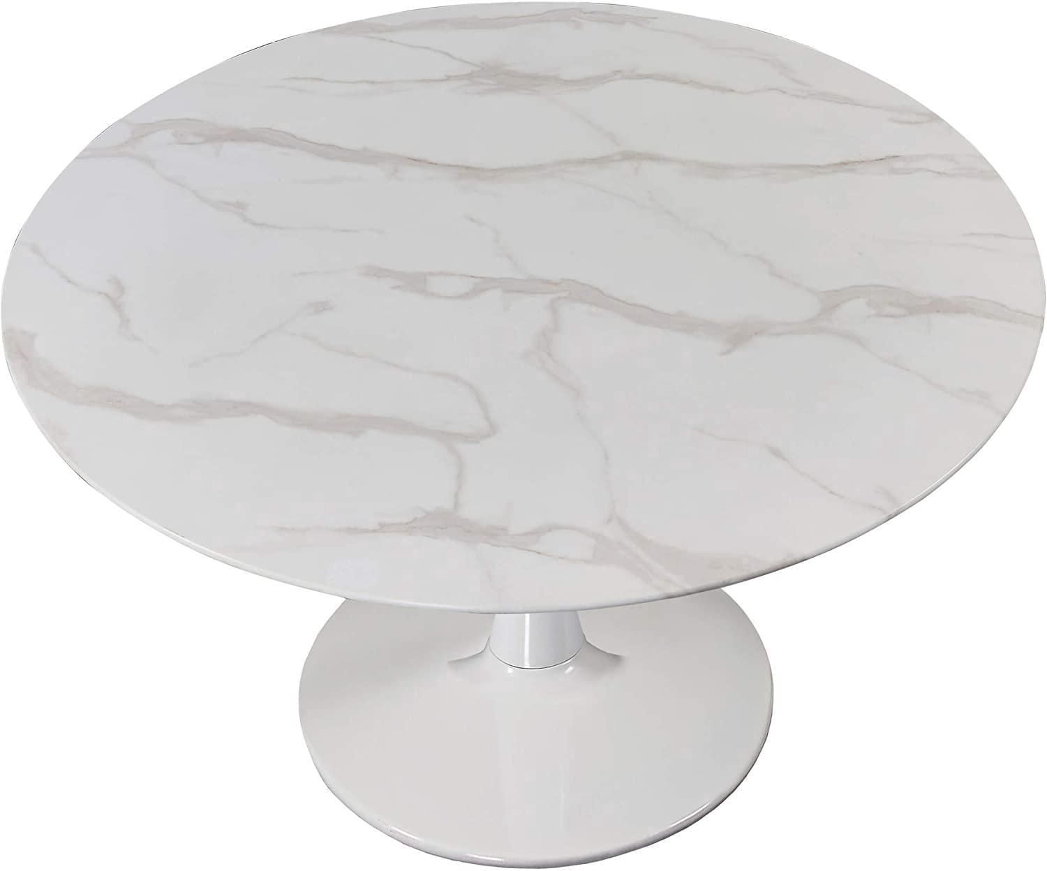 Leo White Round Faux Marble Dining Table with Tulip Base 36"