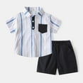 thumbnail image 2 of Fesfesfes Boy's 2 Piece Outfits Casual Short Sleeve Turndown Collar Button Shirt and Shorts 2Pcs Shorts Summer Clothing Set(Blue#3,5 Years), 2 of 4