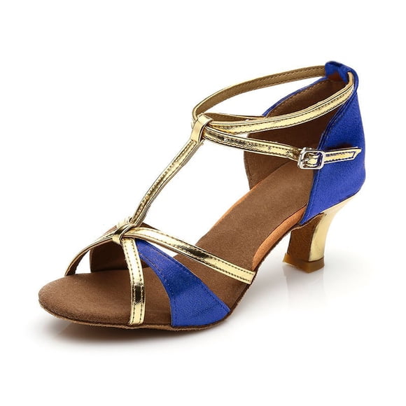 Latin Dance Shoes Soft Sole Ballroom Heels PU Upper Open Toe Slip on Practice Social Dancing Women Footwear