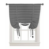 Black White Striped Tie Up Curtains for Window, Farmhouse Geometric Horizontal Lines Stripes Thermal Insulted Balloon Shade Adjustable Rod Pocket Curtains Valance for Kitchen Bathroom Café 42 x 63