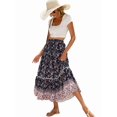 thumbnail image 2 of Maxi Skirts for Women 2025 Summer Boho Long Flowy Floral Elastic High Waist Skirt Casual Travel Skirt Dark Blue L, 2 of 9