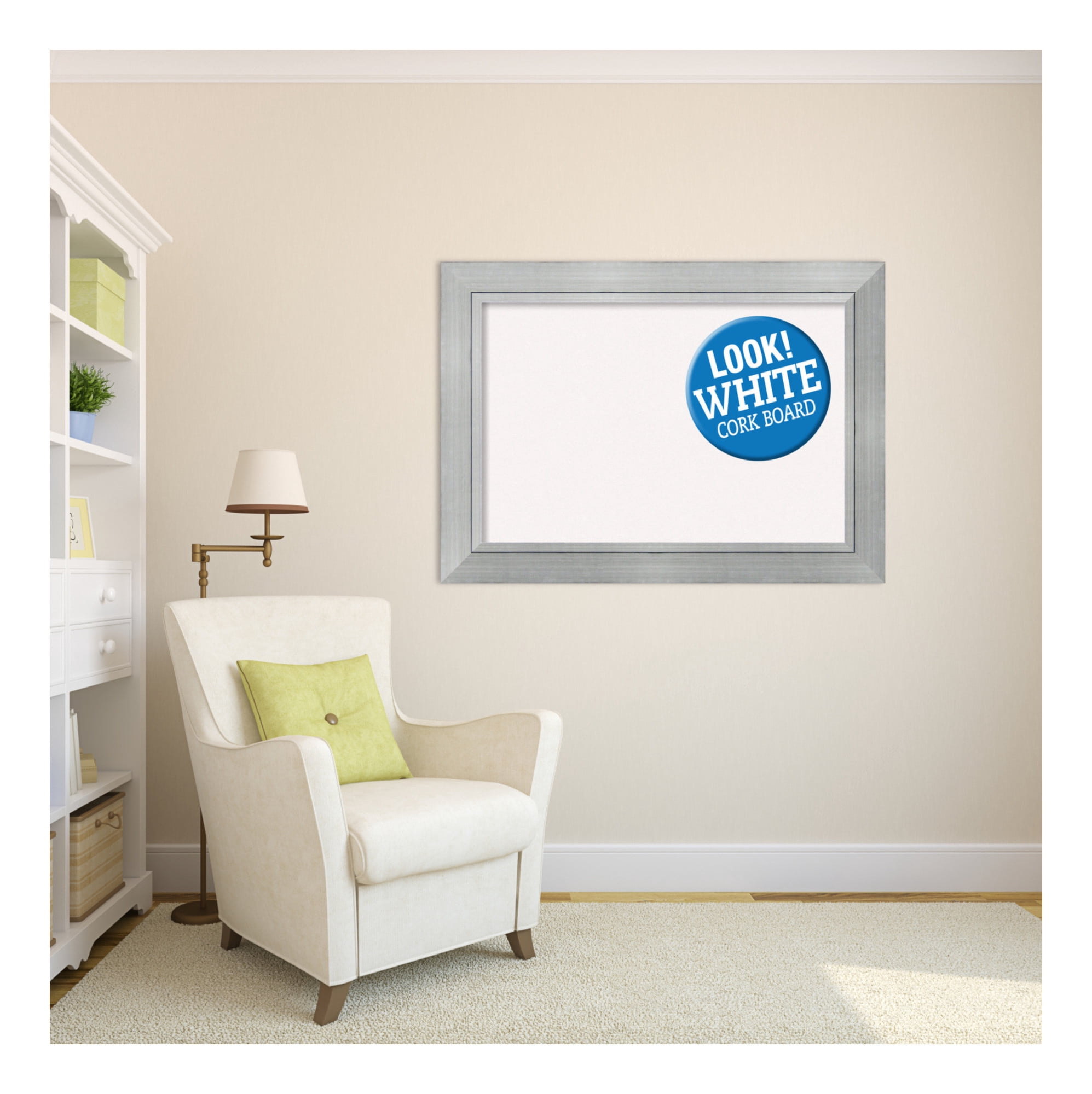 Amanti Art Black Cork Board Wood Framed Romano Silver Bulletin Board 43 in. x 31 in.