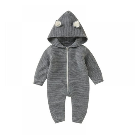 

Baby Rompers Girls Boys Zipper Onesies Newborn Girls Sweater Hooded Knitted Jumpsuit Clothes Outfits