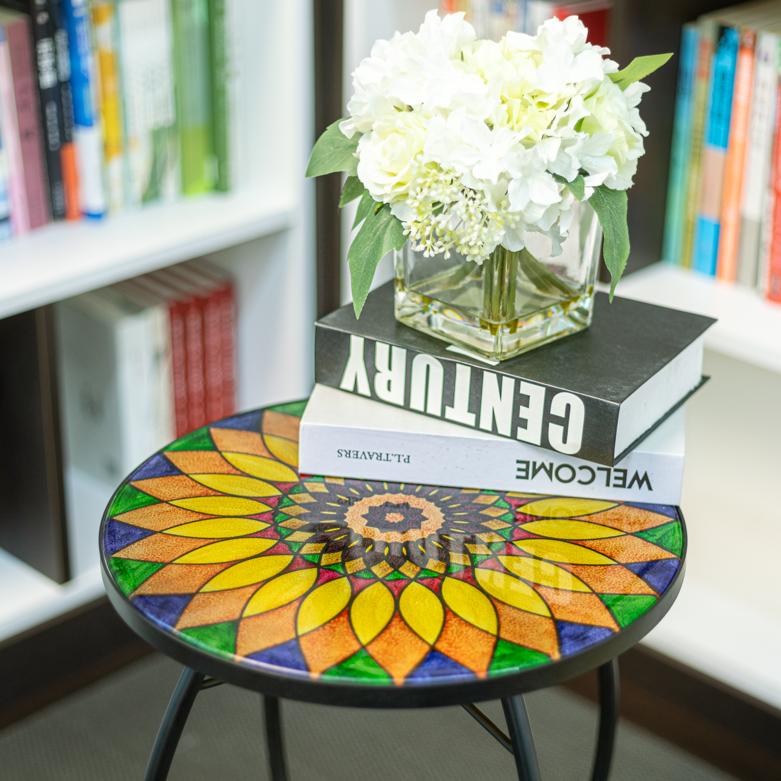 wonder garden Round Outdoor Side Table for Garden,  14" Glass Porch Mosaic Tables, Yellow - image 5 of 8