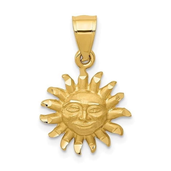 Finest Gold 14K Yellow Gold Satin Diamond-Cut Sun Pendant