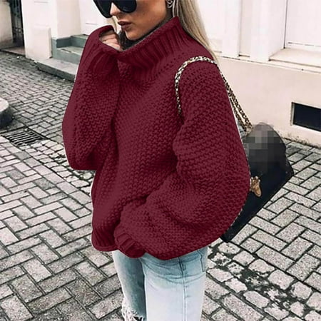 Act Now! HIMIWAY Stay Cozy and Chic with Our Trendy Women s Sweater a Musthave for Every Fashionista! Soft and Elegant Women s Jumper Wine 2XL
