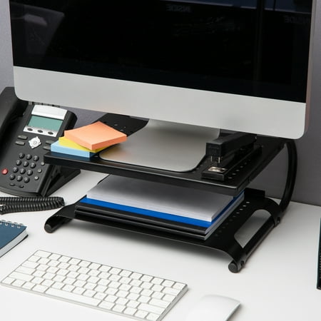 Mind Reader - Monitor Stand Riser 2 Tier Metal - Black