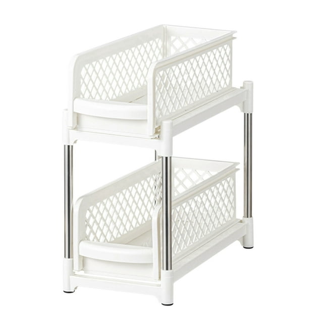 YIMWNYI 2 Tier Sliding Shelves Storage Under Sink Organizer, Bathroom Kitchen Organizers, Pull Out Cabinet Drawer Shelf, Pantry Organizer, Durable Plastic, Easy Assembly, Dual Storage Solution