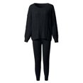 thumbnail image 4 of SELONE Lounge Sets for Women 2 Piece Outfits Dressy Ladies Solid Off Shoulder Cable Knitted Warm 2PC Loungewear Suit Set 7-Black XXXL, 4 of 7