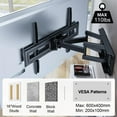 thumbnail image 6 of MountFTV Full Motion TV Wall Mount Bracket for 37-85 inch Flat Curved TVs, Max 600x400mm, Holds up to 110 lbs, 6 of 7
