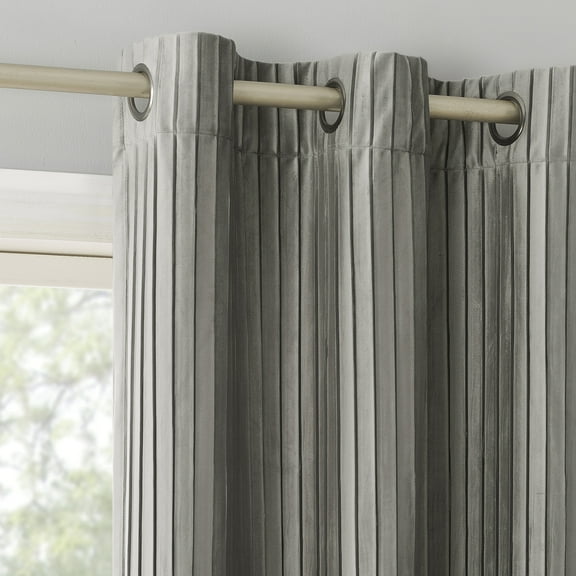 Sun Zero Cascade Pleated Velvet Blackout Grommet Curtain Panel, 40"X84", Gray