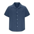 thumbnail image 4 of LNWUY Mens Linen Shirts Short Sleeve Button Down Shirts Cotton Summer Solid Color Casual Beach Shirts Vacation Hawaiian Shirts Navy XL, 4 of 5