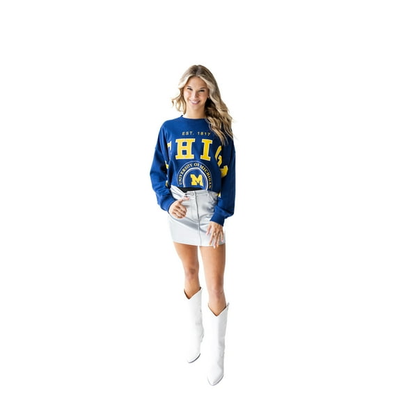 Women's Gameday Social Navy Michigan Wolverines Phipps Cropped Sweatshirt