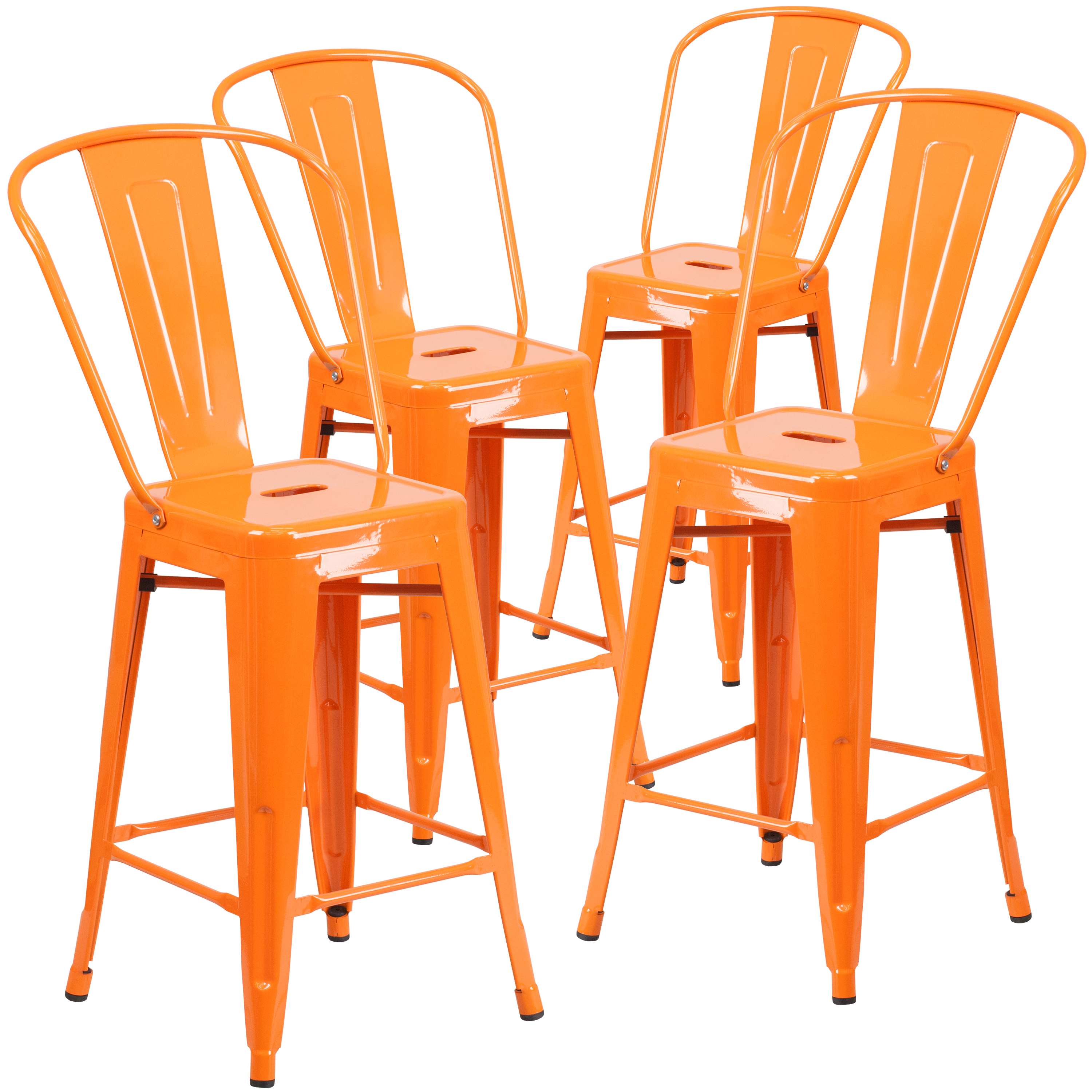 Flash Furniture Commercial Grade 4 Pack 24" High Orange Metal Indoor-Outdoor Counter Height Stool with Removable Back - image 2 of 14