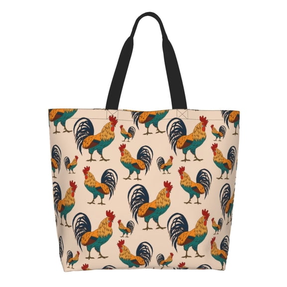 Honeii Rooster Print Tote Bag for Women, Foldable Tote Bag Large Shoulder Bag Top Handle Handbag for Travel, Work
