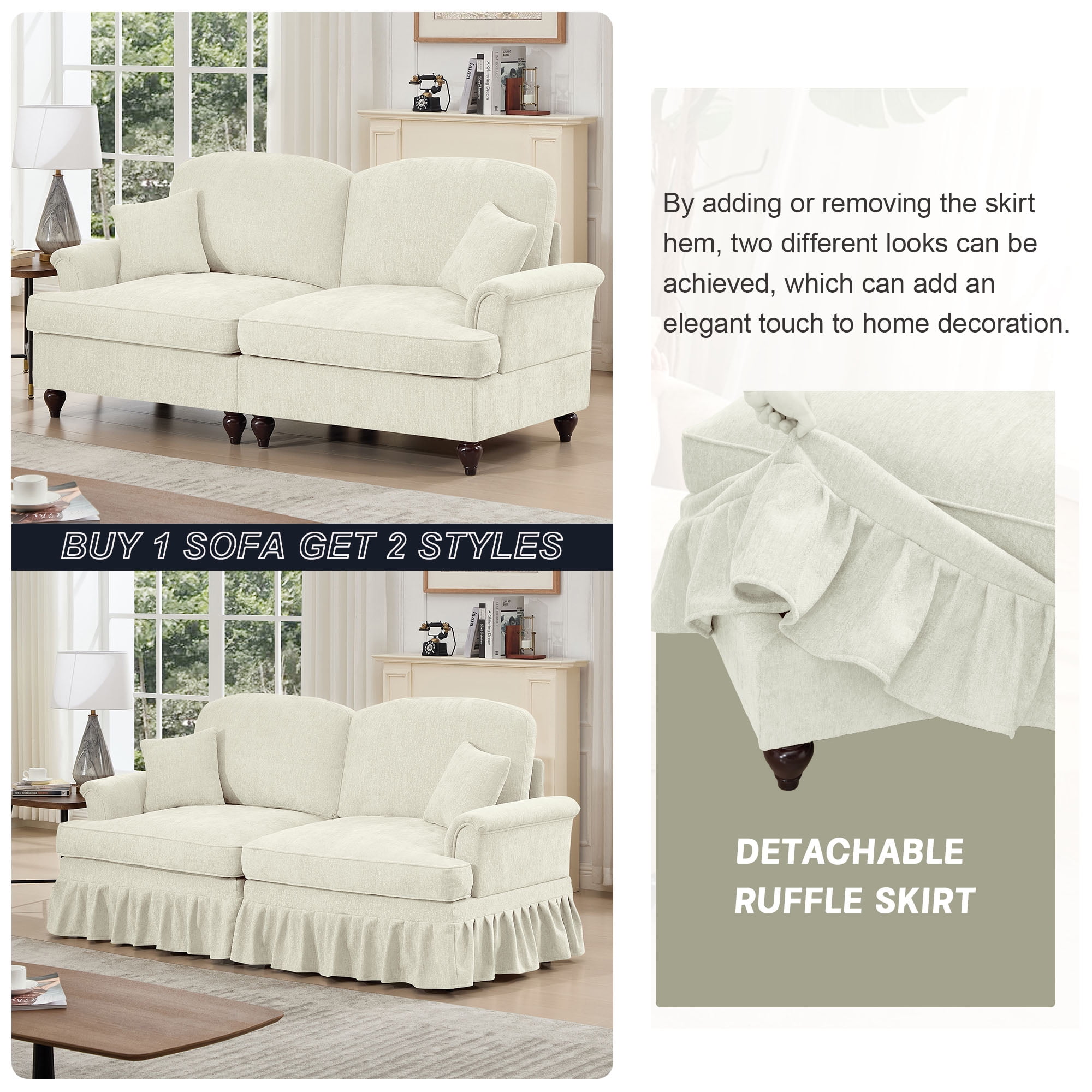 Firscook 76” Chenille Loveseat Sofa, Oversized Couch for Living Room, Beige