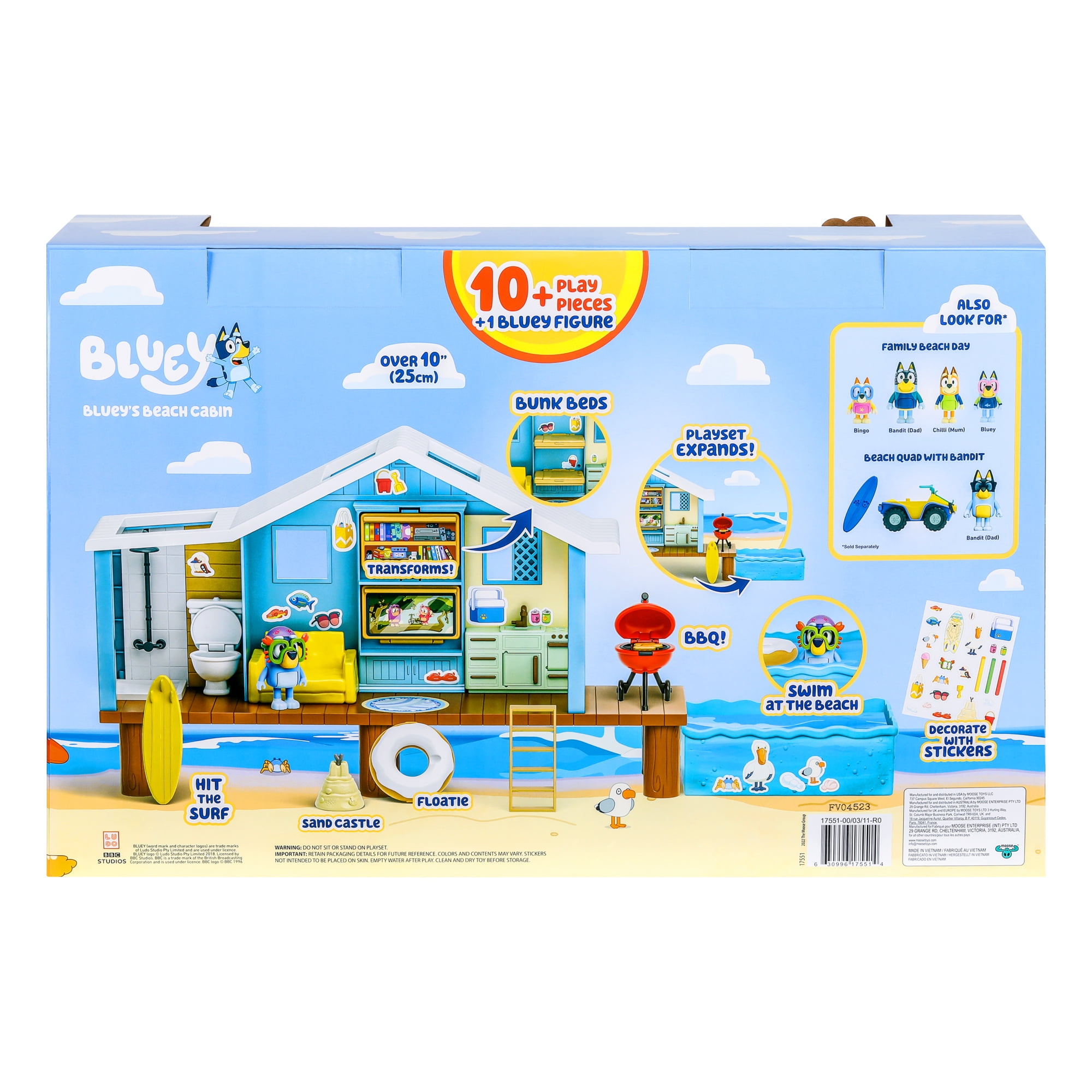 Bluey, Beach Cabin Playset, Includes Figure with Goggles, 10 Pieces, Toddler Toy