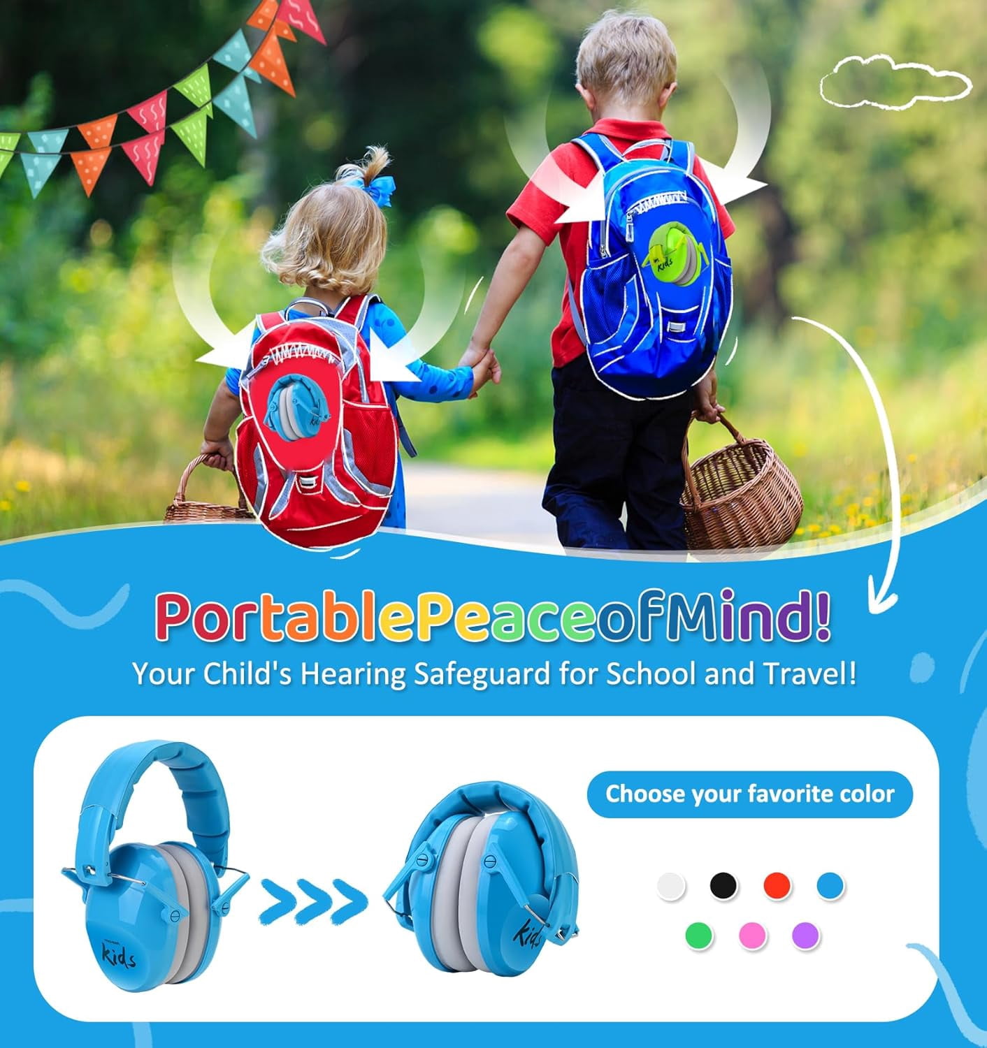 PROHEAR 032 2.0 Noise Cancelling Headphones for Kids 2 Pack- 25dB Noise Reduction - Adjustable Sensory Ear Protection Muffs for Concert, Fireworks, Monster Truck Shows, School - Pink&Blue