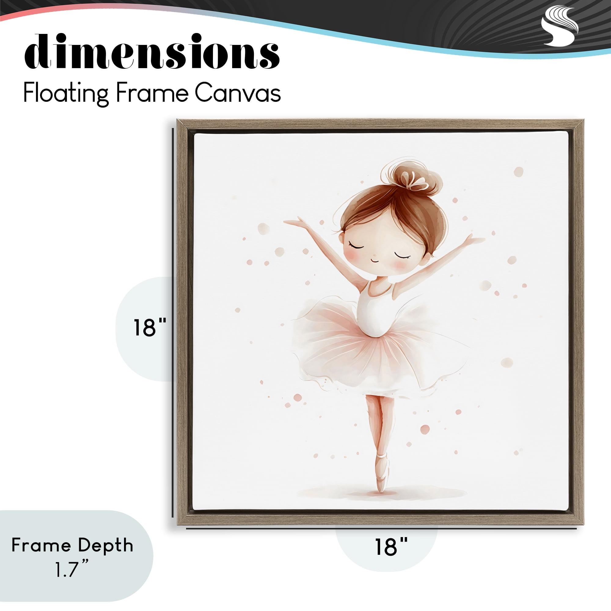 Stupell Industries Delicate Little Ballerina Girl Brown Framed Floater Canvas Wall Art, design by Creative Studio