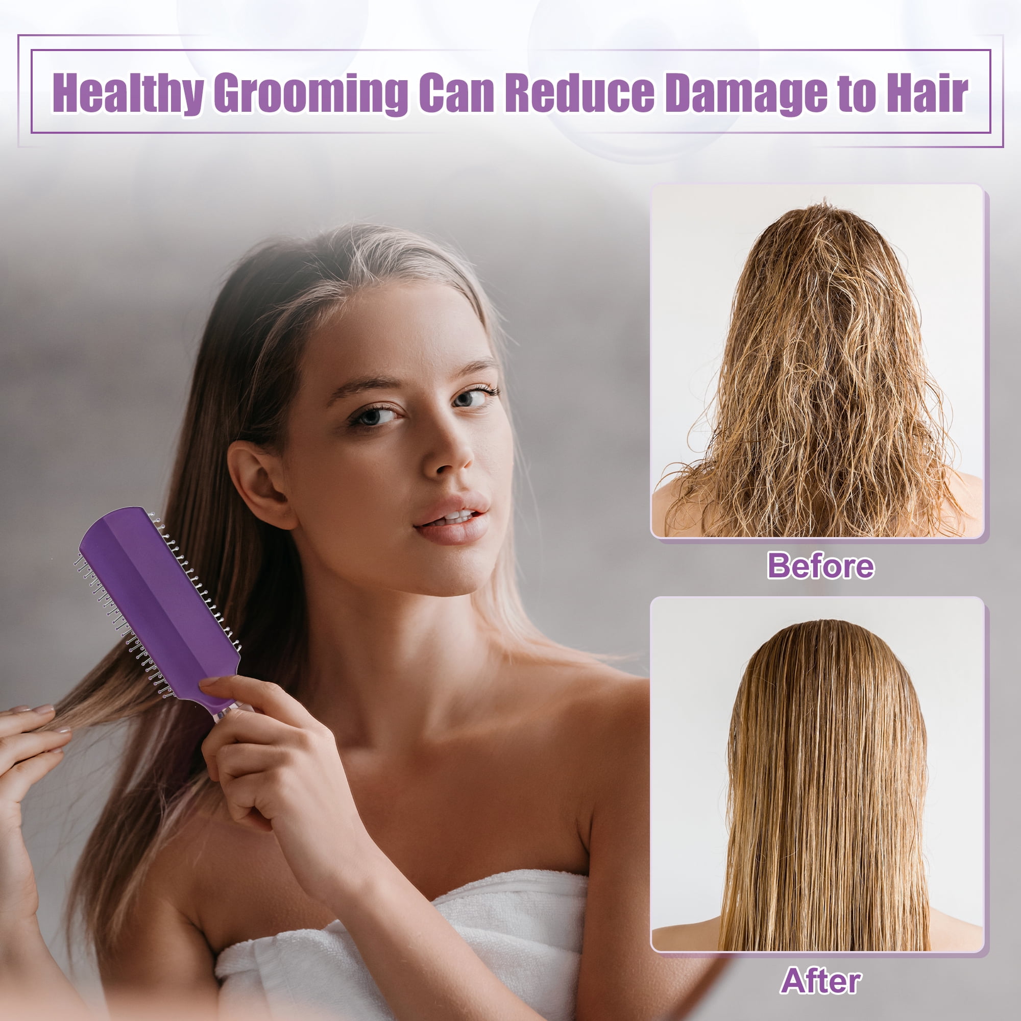 Unique Bargains Hair Brush Detangling Brush for Women Men for Curly Straight Hair Purple