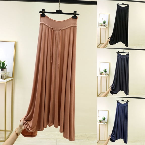 FRSASU Women's Flowy Maxi Skirts High Waisted Summer Casual Long Elastic Waist Skirts Navy