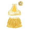 thumbnail image 4 of Doomiva Kids Girls Sequin Ballet Dance Crop Top with Skirt Scrunchies Set Jazz Latin Ballroom Performance Costume Gold 9-10, 4 of 5