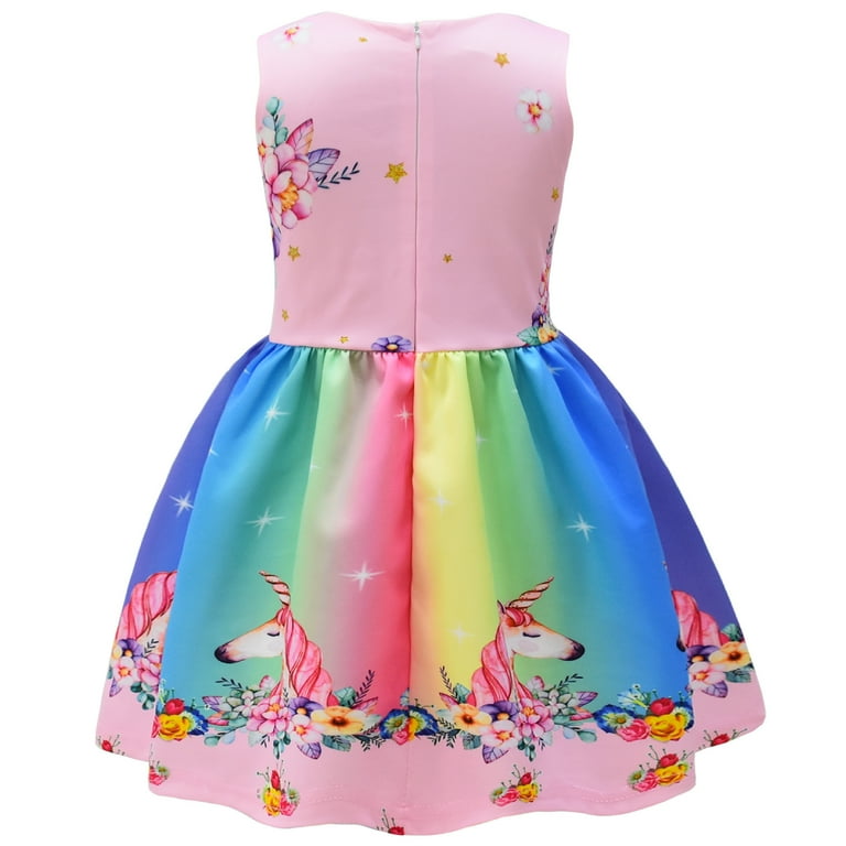 unicorn theme party dress Toddler Girls Sleeveless Dress Birthday Party Unicorn Costume Outfit