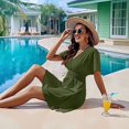 thumbnail image 4 of Womens Summer Solid Casual V-Neck Beach Dress Ruffle Short Sleeve Loose Dress green XXL, 4 of 8
