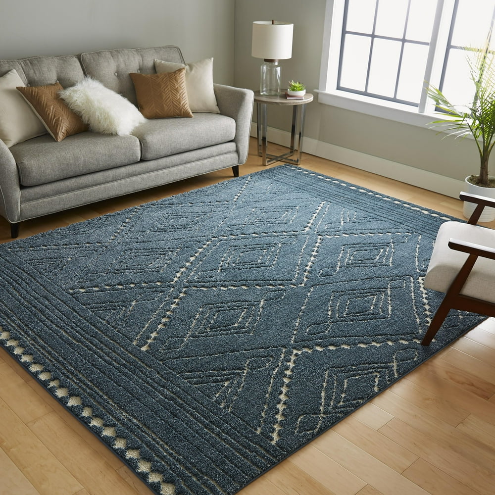 Mohawk Home Nomad Vado Blue Transitional Geometric Bohemian Woven Area
