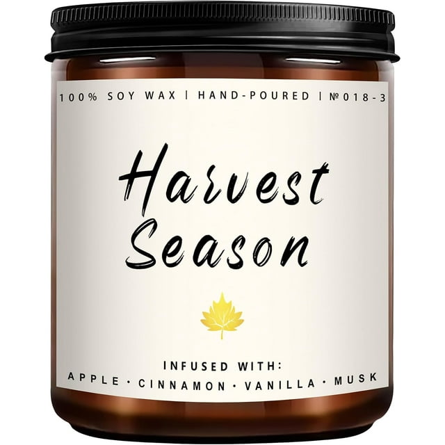 Fall Candle | Harvest Season Scented Soy Candle - Autumn Aromatherapy Jar Candles for Home, 7 oz - Fall Gifts for Men and Women