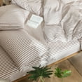 thumbnail image 2 of MooMee Striped Duvet Cover Set Queen 100% Washed Cotton Linen Like Textured Breathable 3-Piece (Orange& White Classic Stripes), 2 of 8