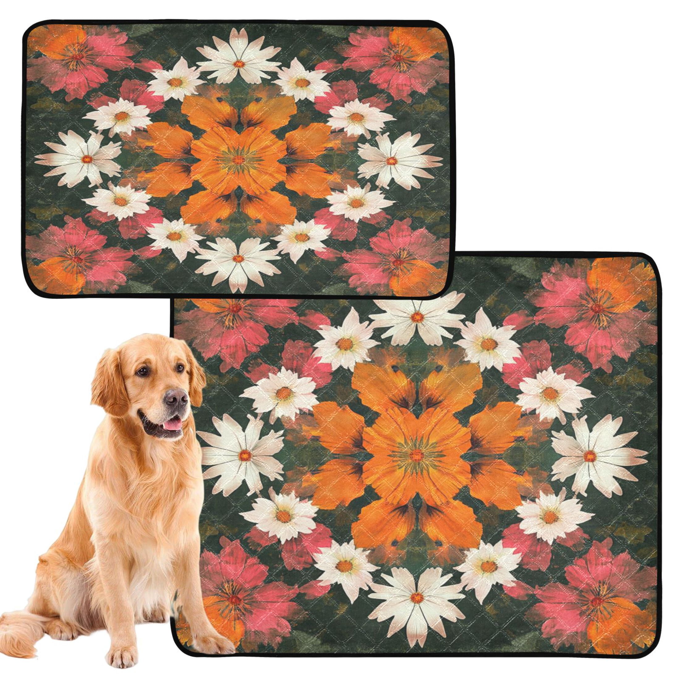 Qxltty Vintage Orange and White Flower Cat litter Pads Pet Set of 3 Diaper Mats Center Anti-leakage Layer Absorbent Soft and Comfortable