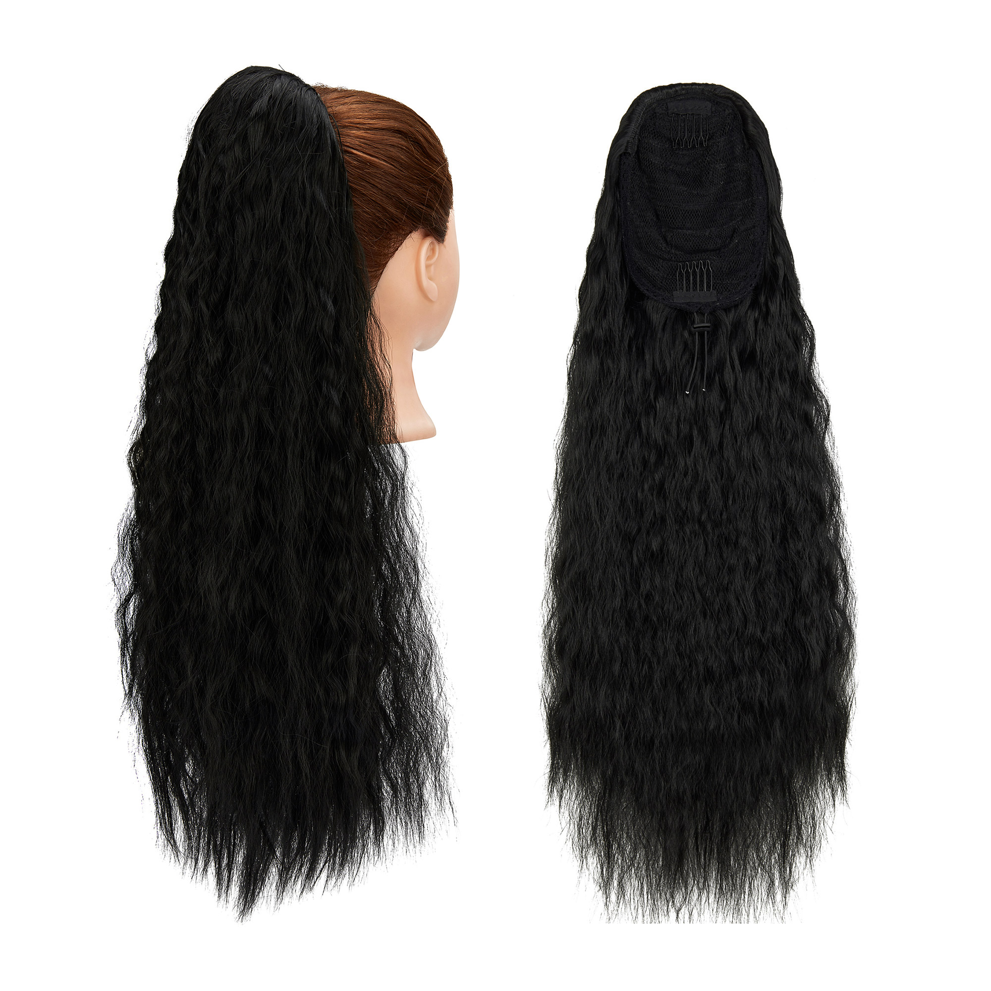 Long KiSAYFUTy Straight Drawstring Ponytail for Black Women, Curly Hair 24 Inch 130g Clip in Ponytail Extension Curly Drawstring Ponytail - image 1 of 8