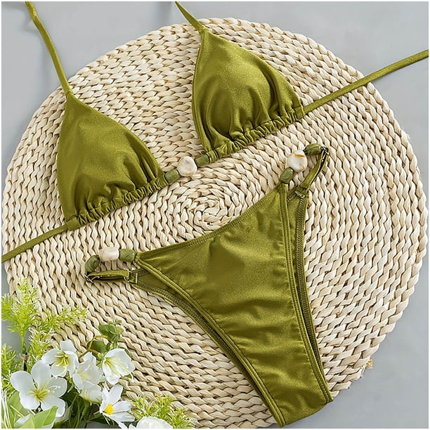 Trajes de baño para mujer Conjunto de bikini de dos piezas de color liso para mujer con sujetador acolchado Trajes de baño para mujer Trajes de baño para mujer Trajes de baño de moda de playa para muj