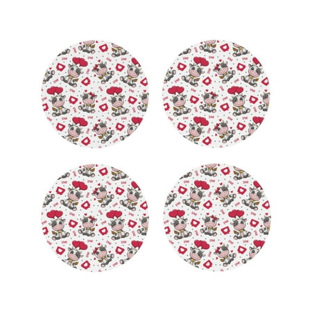 

Fuzoiu Caring Cow Print Leather Coasters Set Drink Coasters Set of 4 for Tabletop Protection Durable PVC Coasters Home Décor and Housewarming Gift-Round Shape