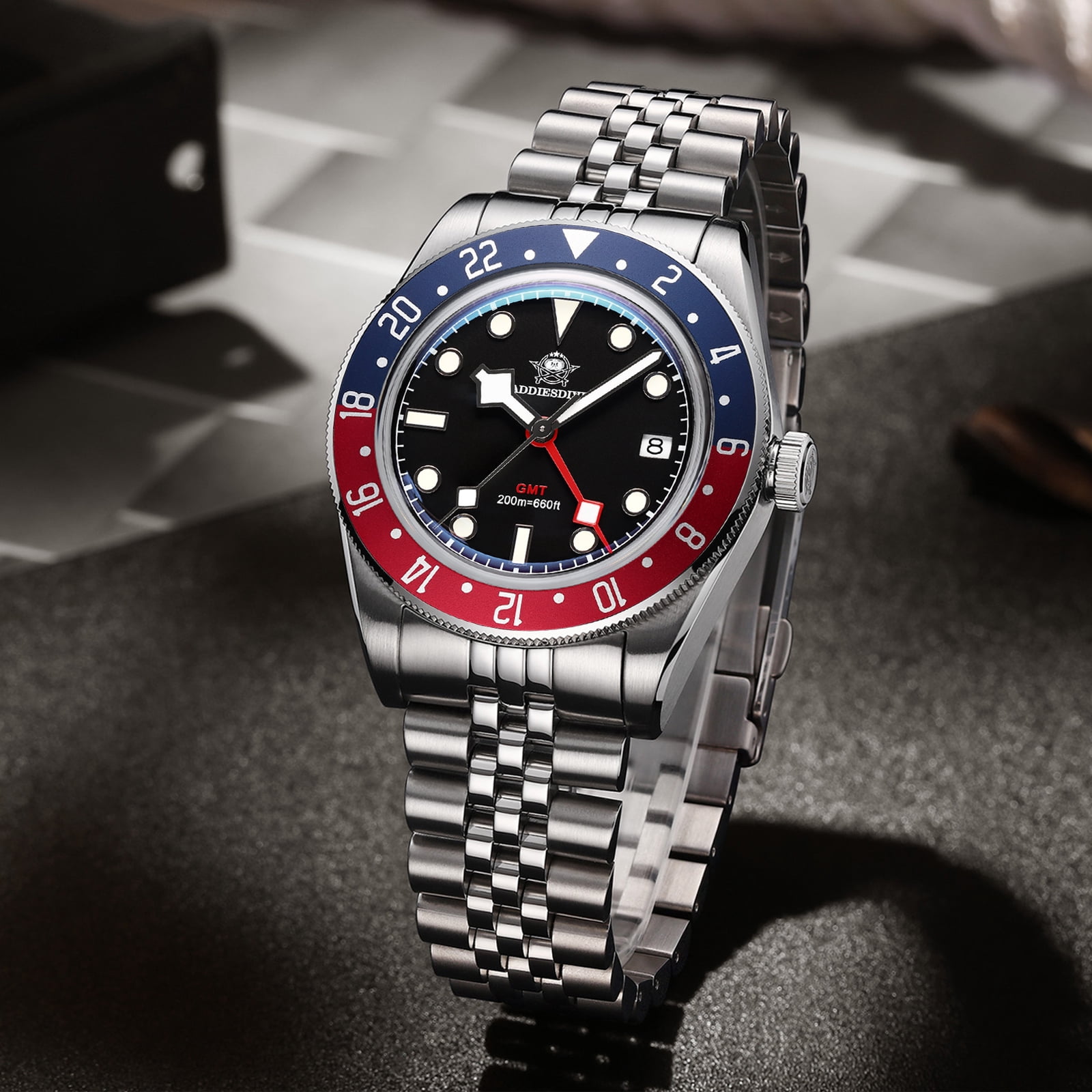 ADDIESDIVE Swiss GMT Watch for Men – 200M Diver’s Waterproof, Quartz Movement Watches,316L Stainless Steel,  BGW9 Super-LumiNova & Unidirectional Bezel
