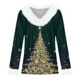 thumbnail image 5 of TrdSipl Womens Fall T-Shirt Cute Christmas Snowflake Graphic Tee Tops Xmas Long Sleeve V Neck Fur Trim Shirt, 5 of 7