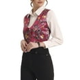 thumbnail image 4 of INSPIRE CHIC Women's Floral Pattern V Neck Sleeveless Button Satin Waistcoat Vest XL Rose Red, 4 of 6
