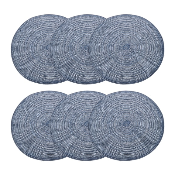 Uxcell 6pcs Round Braided Placemats 14" Non-Slip Round Table Mats for Dining Tables Washable Heat Insulation Woven Placemats, Dark Blue