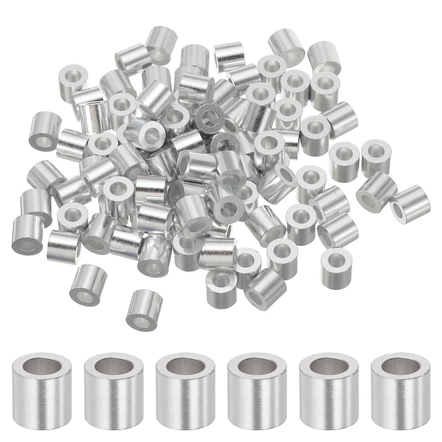 Uxcell Aluminum Crimping Loop Sleeve Wire Rope Stop Sleeve Round Crimp Ferrules for Wire Rope 0.14 inch