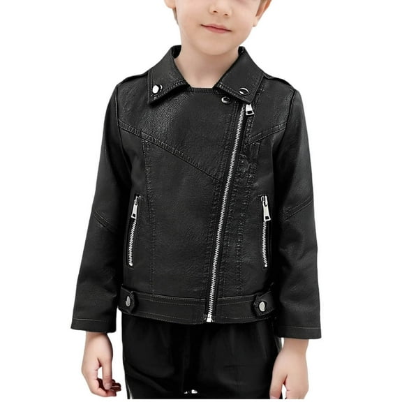 JSGEK Children's Leather Jackets for Boys and Girls Stylish Lapel Design Comfortable and Warm Long Sleeve Casual Wear Ideal for Fall and Winter Everyday Activities Black 4 Years
