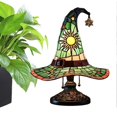 thumbnail image 1 of Witch Hat Lamp Resin Witch Cap Light Handmade Gothic Wizard Hat Lamp Green Stained Glass Look Night Light, 1 of 5