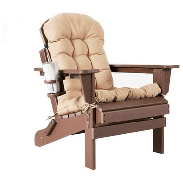 Folding Adirondack Chair with Cushion with Cup Holder, HDPE Plastic Oversized Patio Chair Weather Resistant, Used in Outdoor, , Deck, Outside, Garden, Campfire Chairs (Brown)