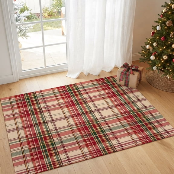 Area Rug Christmas Tartan Red Stripes Rectangle Area Rugs Washable Rug for Living Room Bedroom Dining Room, Farmhouse Plaid Soft Non-slip Floor Carpet 2x3ft