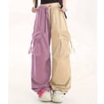 thumbnail image 2 of Karymi Wide Leg Pants Woman Two-Tone Color Block Cargo Pants, Elastic Drawstring High Waist Multi Pockets Adjustable Cuff Baggy Wide Leg Streetwear Trousers, 2 of 7